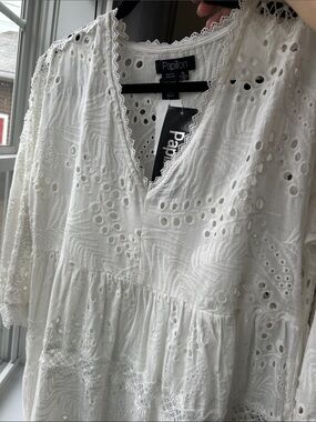 Sz XL🇨🇦⭐️NWT Papillon Blanc White Lined Eyelet Dress/Swimsuit Coverup. PTP 21”